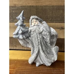 Vintage Santa With Tree Gare 1986 Handpainted Gray Ceramic Bisque 10”